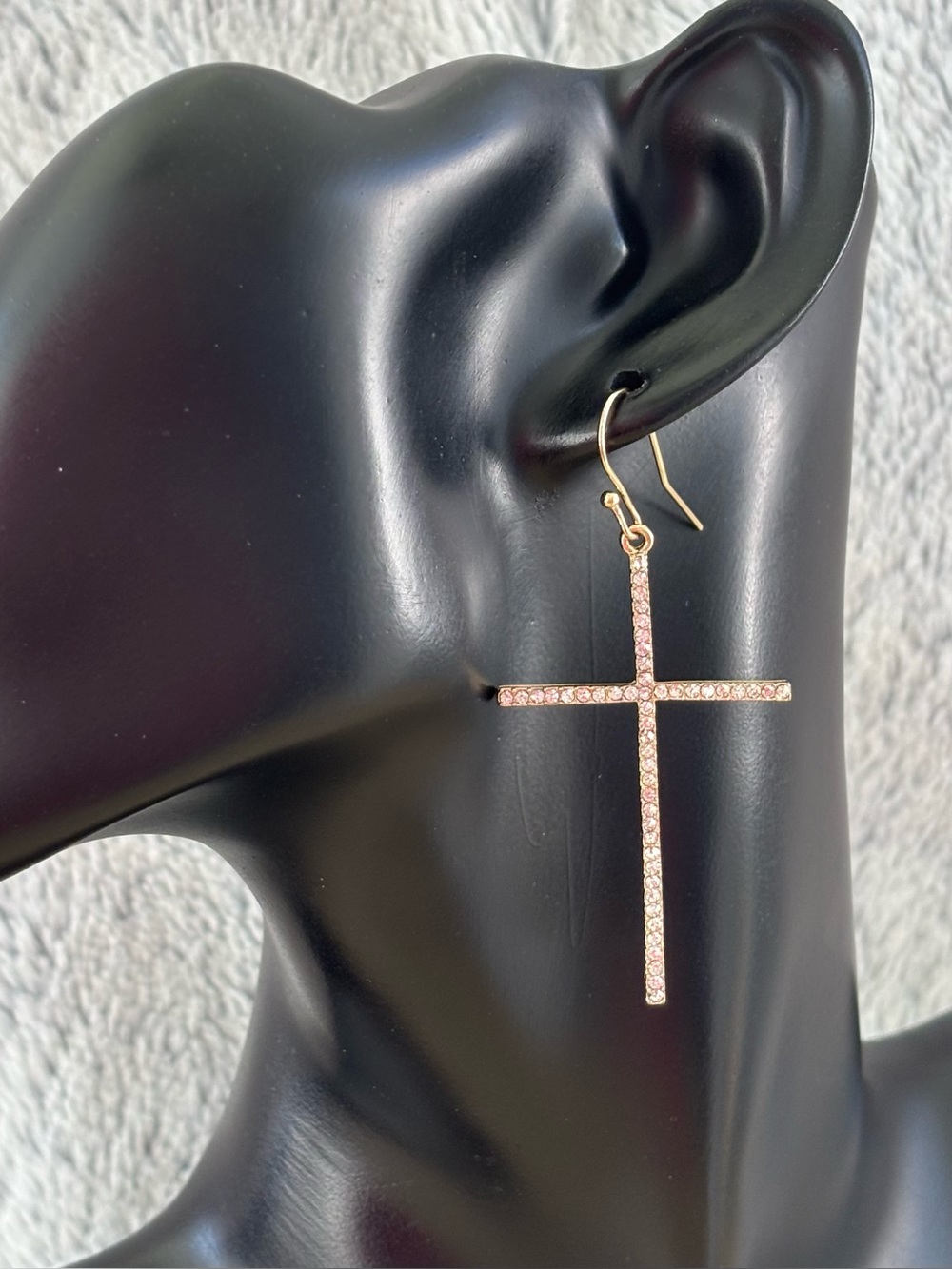 Gold tone Crystal Cross Dangle Earrings